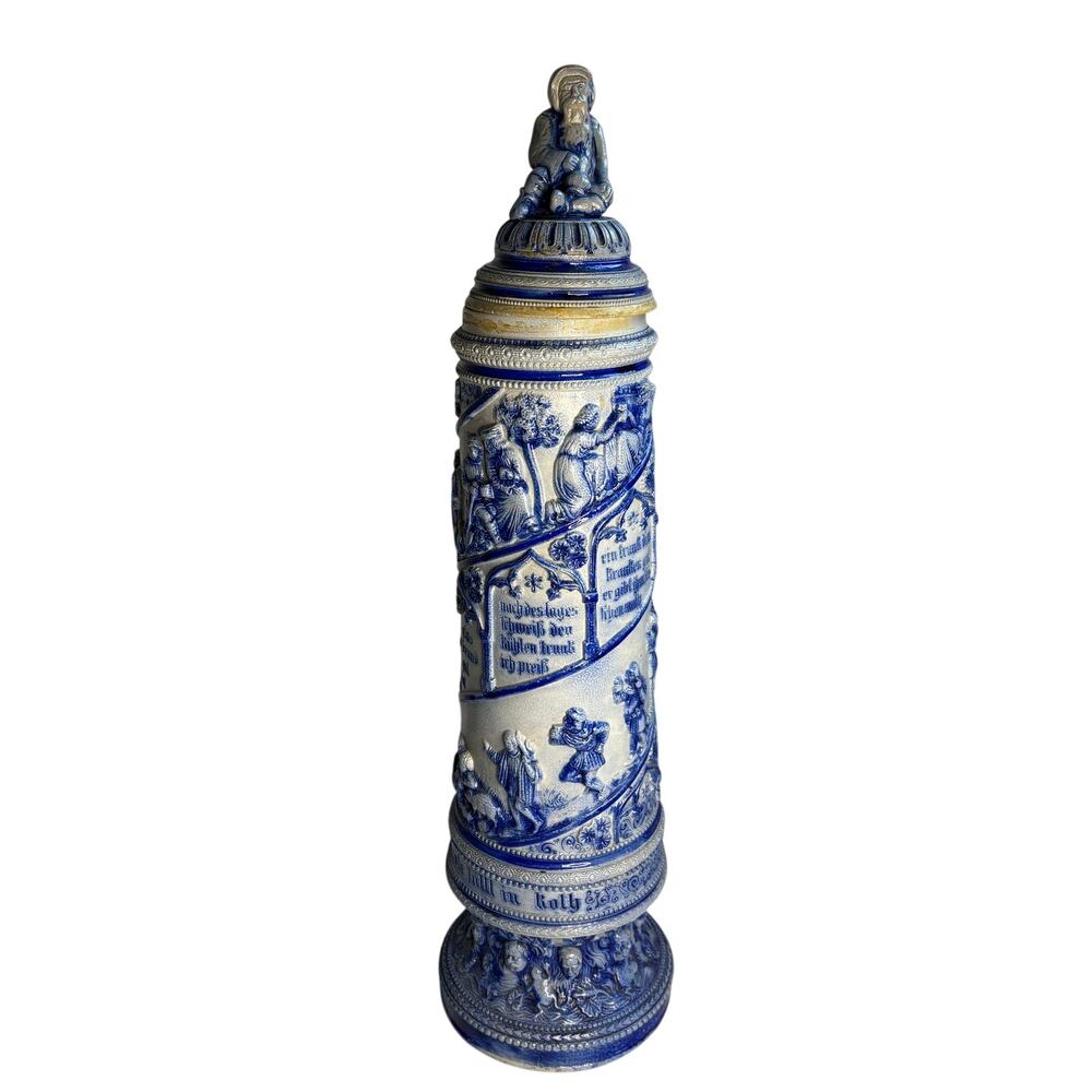 German Westerwald Salt Glazed Stein Cobalt Oversized Beer Stein Mismatched Lid